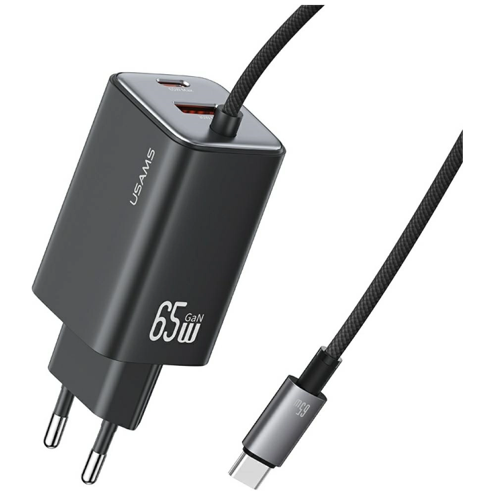 Ładowarka sieciowa USAMS JC Series CC266 65W GaN Fast Charger 2x USB-C 1x USB-A Czarny