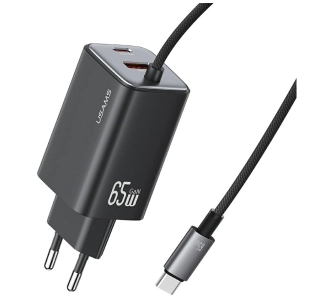 Ładowarka sieciowa USAMS JC Series CC266 65W GaN Fast Charger 2x USB-C 1x USB-A Czarny