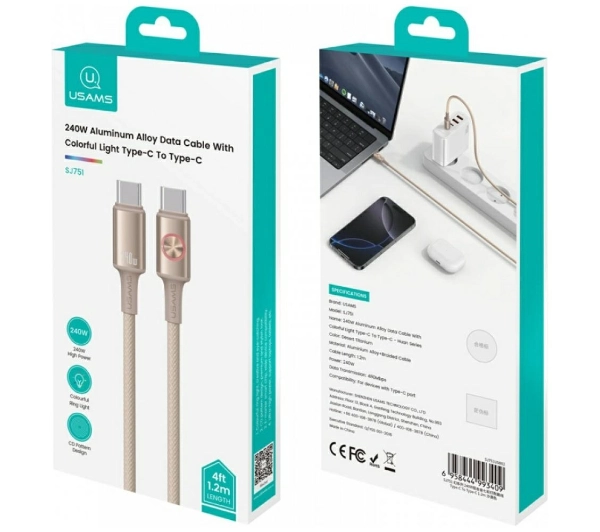 USAMS Huan Series 240W USB-C do USB-C 1,2m Tytanowy