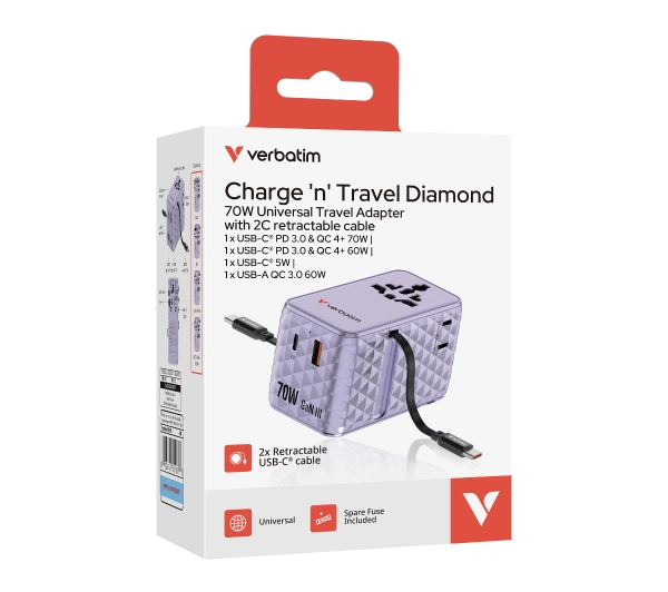 Verbatim 30188 70W 2x kabel USB-C Purple