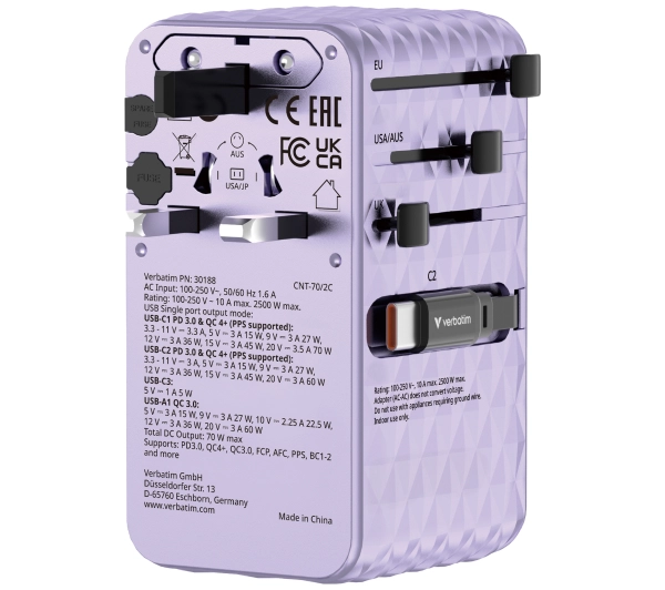 Verbatim 30188 70W 2x kabel USB-C Purple