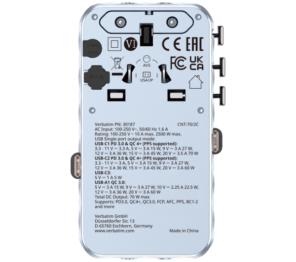 Verbatim 30187 70W 2x kabel USB-C Blue