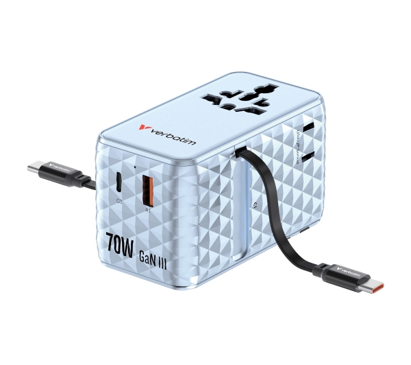 Verbatim Charge ’n’ Travel&nbsp;70W 2C retractable Universal Adapter blue