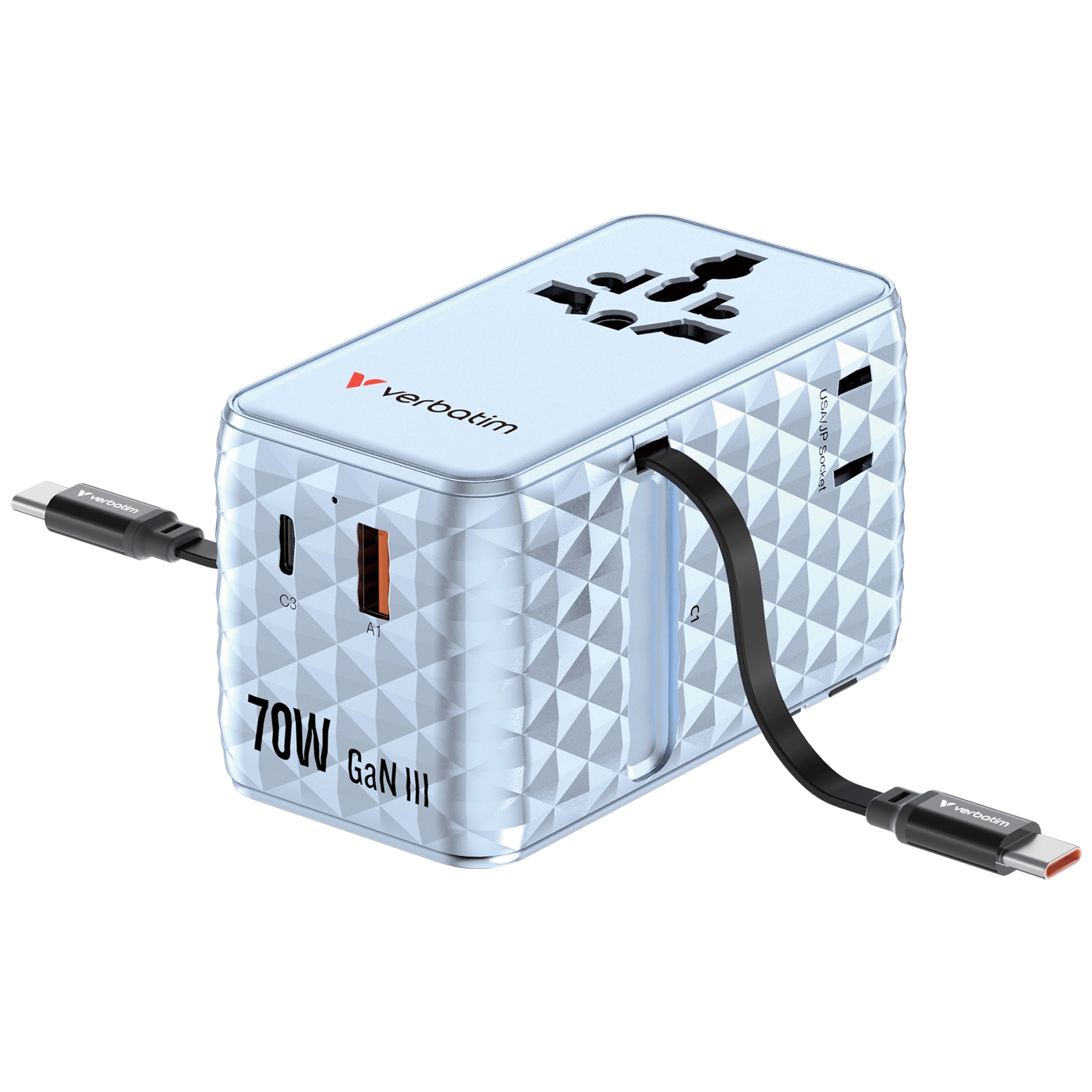 Adapter podróżny Verbatim 30187 70W 2x kabel USB-C Blue