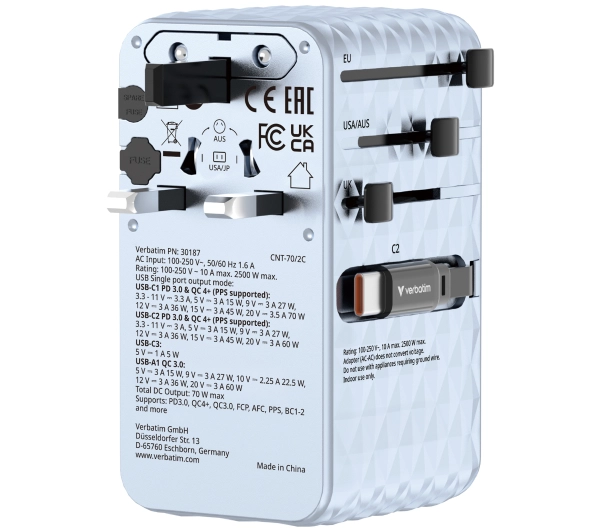 Verbatim 30187 70W 2x kabel USB-C Blue