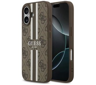 Etui Guess 4G Printed Stripes MagSafe do iPhone 17 Brązowy