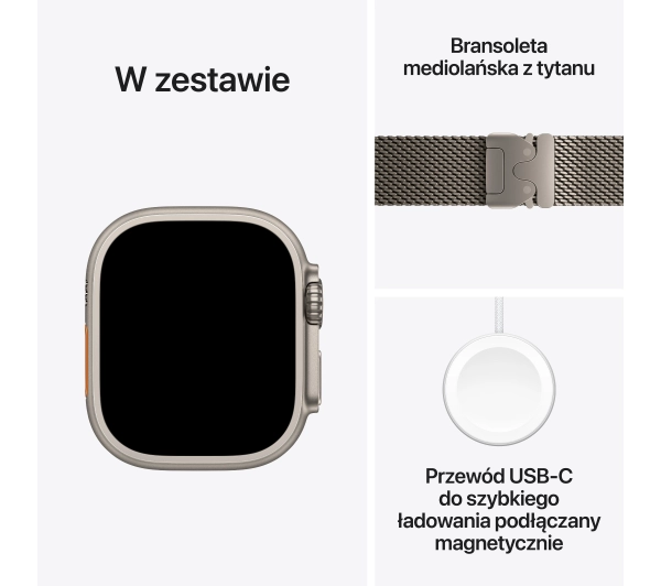 Apple Watch Ultra 3 GPS + Cellular koperta z natural tytanu Szary 49mm Bransoleta mediolańska z natural tytanu Rozmiar S - Kup na Raty - RRSO 0%