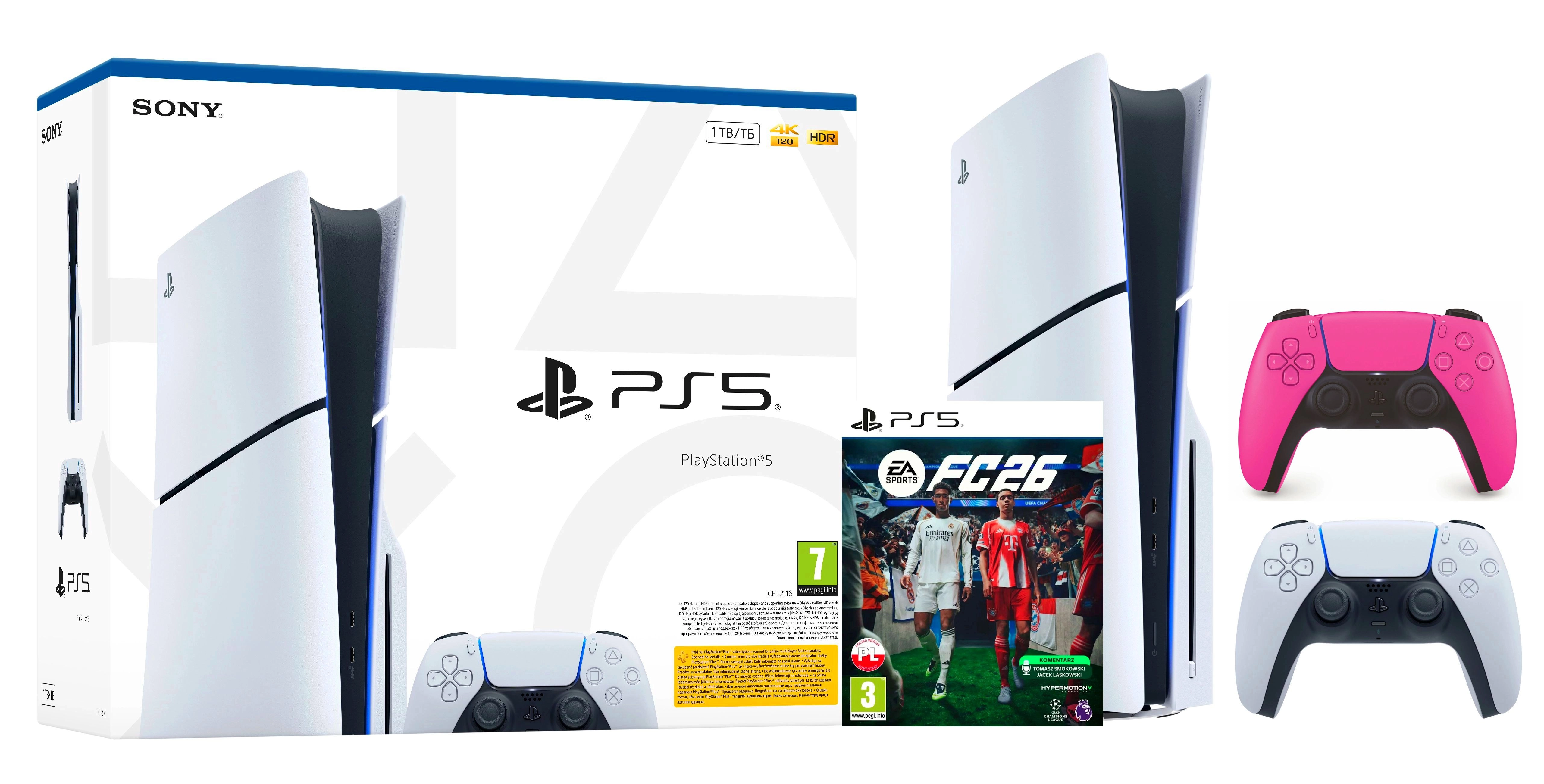 Konsola Sony PlayStation 5 Slim E Chassis (PS5) 1TB z napędem + Dodatkowy Pad Różowy + EA SPORTS FC 26