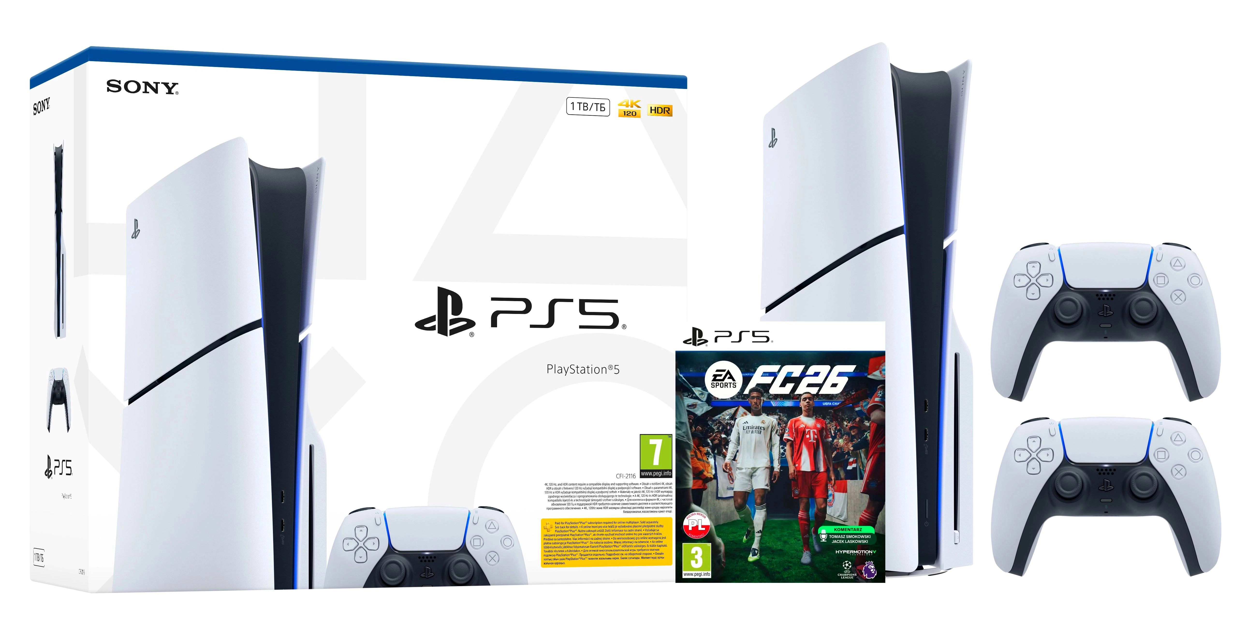 Konsola Sony PlayStation 5 Slim E Chassis (PS5) 1TB z napędem + Dodatkowy Pad + EA SPORTS FC 26