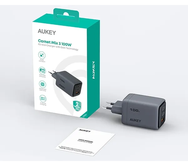 Aukey PA-C5 2xUSB-C 1xUSB 100W Szary