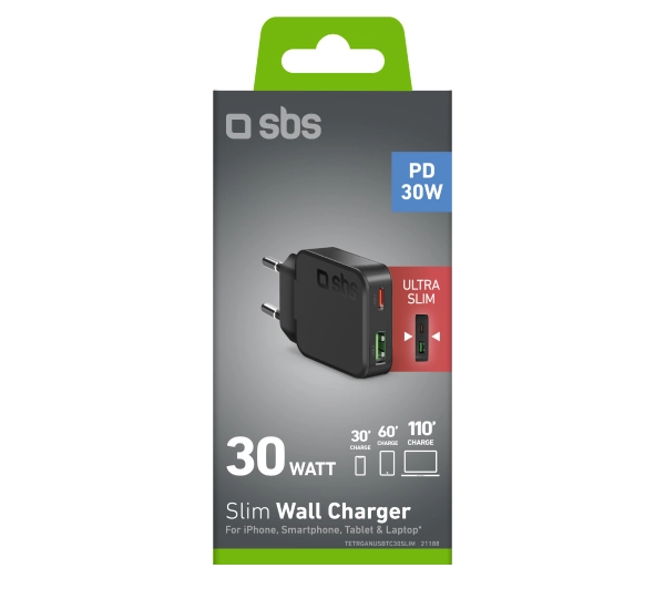 SBS TETRGANUSBTC30SLIM Slim GaN 30W 2XUSB Czarny