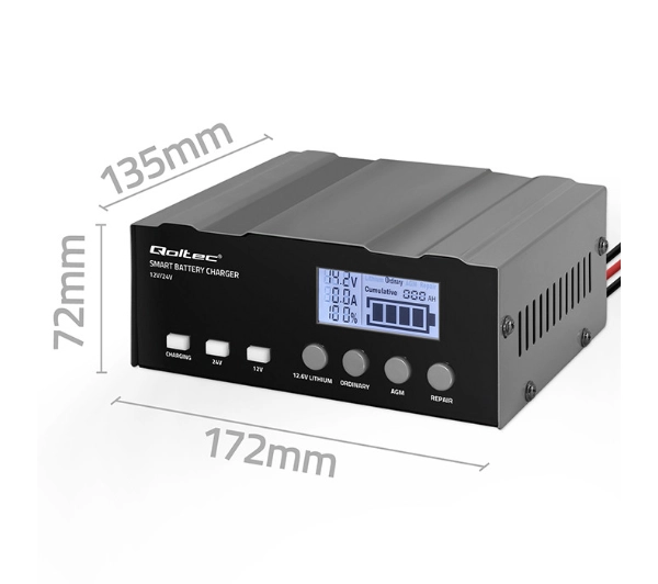 Qoltec 52491 Inteligentna mikroprocesorowa 12V, 12,6 V, 24V Prostownik z funkcją naprawy do AGM GEL