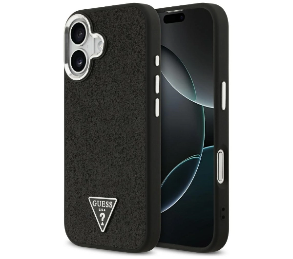 Etui GUESS Glitter Triangle Logo MagSafe do Apple iPhone 17 Czarny