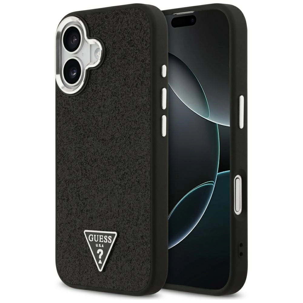 Etui Guess Glitter Triangle Logo MagSafe do iPhone 17 czarny