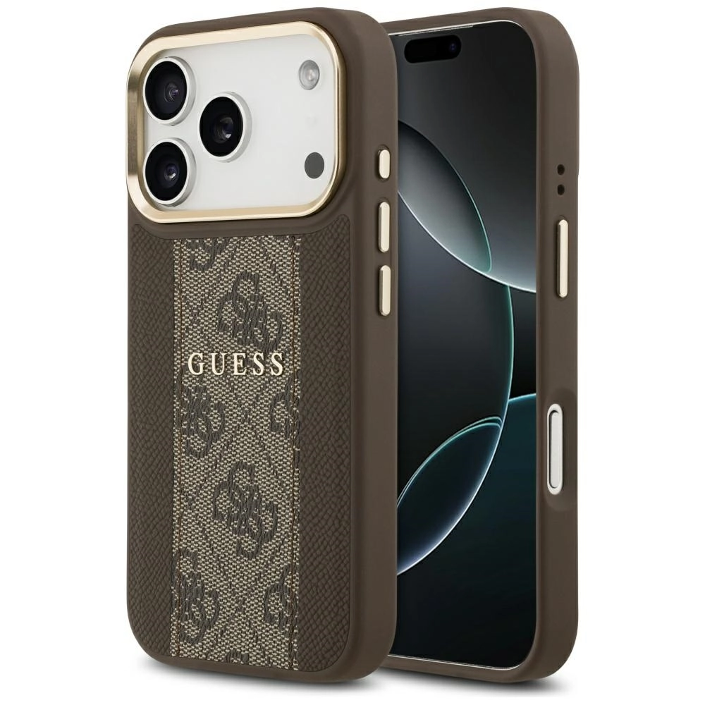 Etui Guess 4G Stripe MagSafe do iPhone 17 Pro brązowy