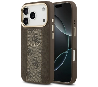 Etui Guess 4G Stripe MagSafe do iPhone 17 Pro brązowy
