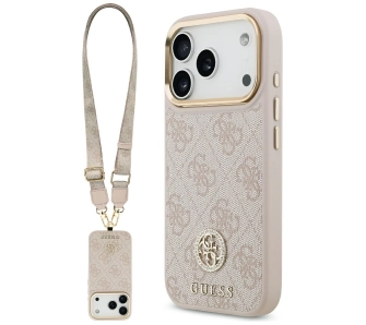 Etui Guess 4G Strass Logo & Big Strap Metal Buttons MagSafe do iPhone 17 Pro różowy