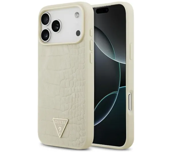 Etui Guess Croco Triangle Logo MagSafe do iPhone 17 Pro Max złoty