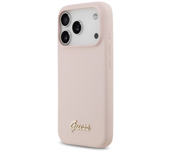 Guess Silicone Script Metal Logo MagSafe do iPhone 17 Pro różowy