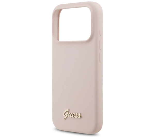 Guess Silicone Script Metal Logo MagSafe do iPhone 17 Pro różowy