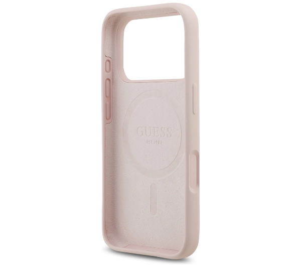 Guess Silicone Script Metal Logo MagSafe do iPhone 17 Pro różowy