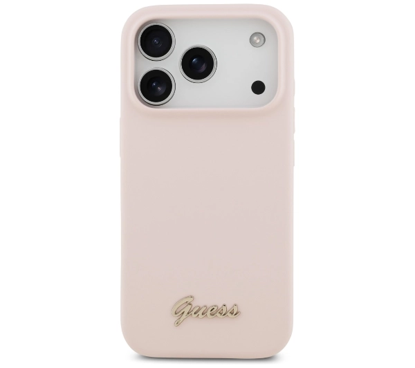 Guess Silicone Script Metal Logo MagSafe do iPhone 17 Pro różowy