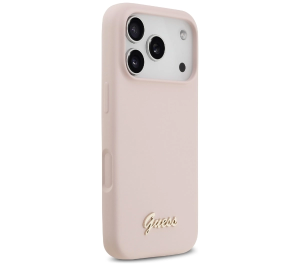 Guess Silicone Script Metal Logo MagSafe do iPhone 17 Pro różowy