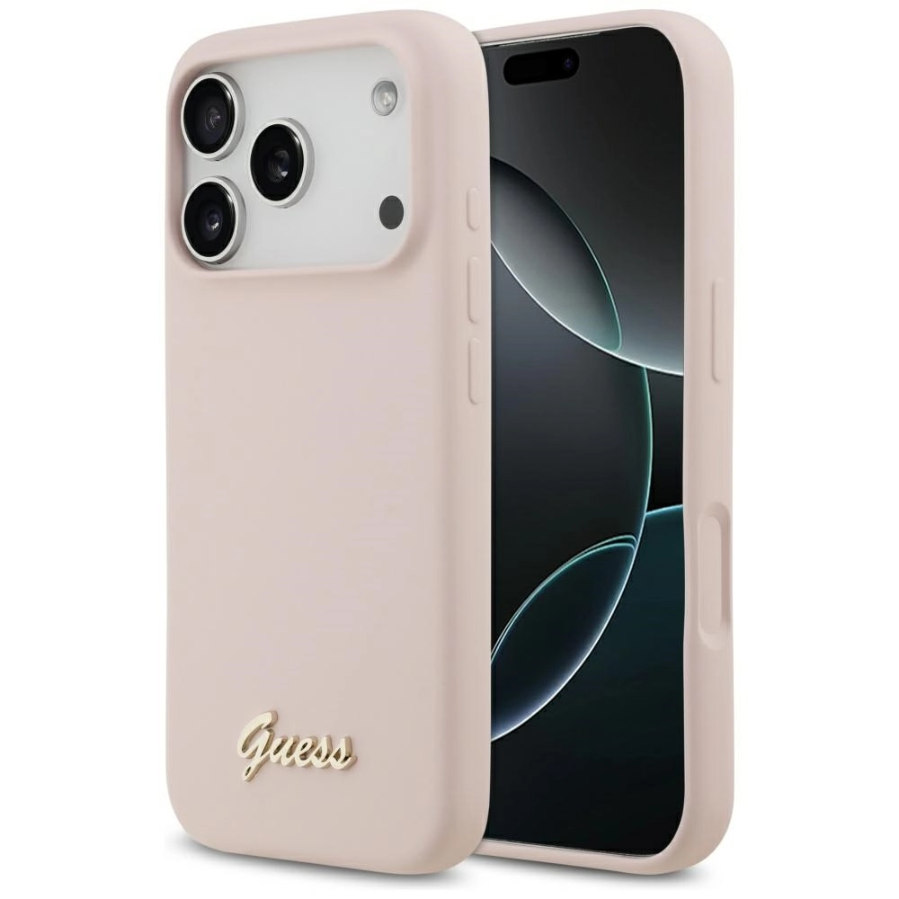Etui Guess Silicone Script Metal Logo MagSafe do iPhone 17 Pro różowy
