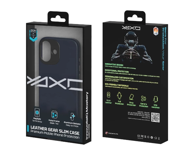 Yaxo Leather Gear Slim Case MagSafe do iPhone 17 Granatowy