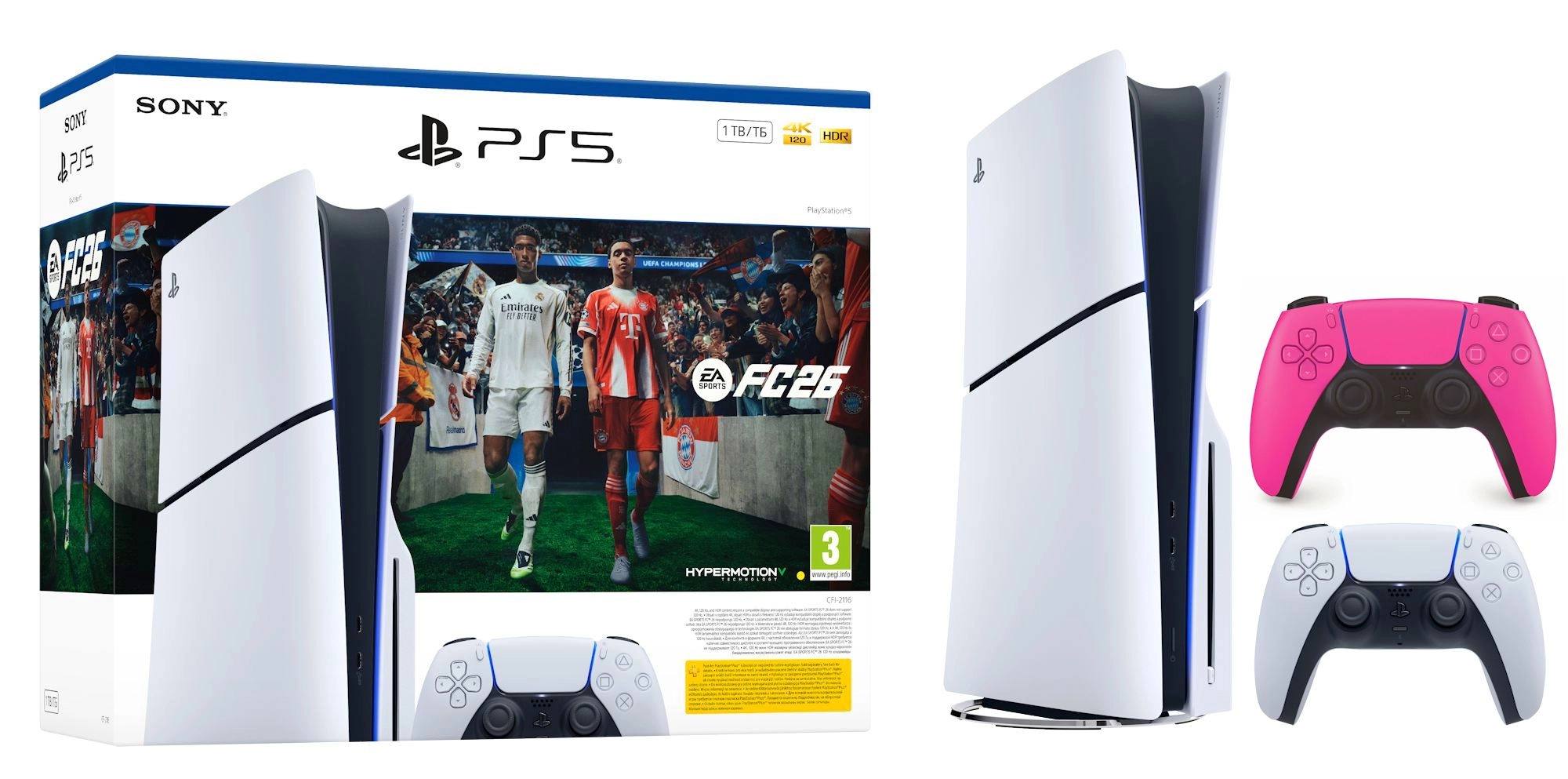 Konsola Sony PlayStation 5 Slim E Chassis (PS5) 1TB z napędem EA SPORTS FC 26 Bundle + Dodatkowy Pad Różowy