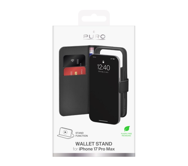 Puro Wallet Stand do iPhone 17 Pro Max Czarny