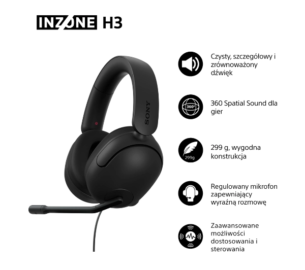 Sony INZONE H3 Nauszne Czarny