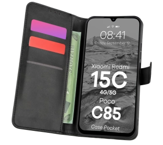 Etui Bizon z klapką Pocket do Xiaomi Redmi 15C 4G / 5G / POCO C85 4G Czarny