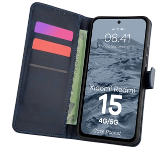 Etui Bizon z klapką Pocket do Xiaomi Redmi 15 4G / 5G Niebieski