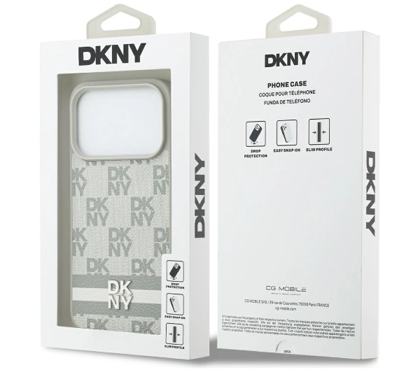 DKNY Checkered with Printed Stripes do iPhone 17 Pro Beżowy