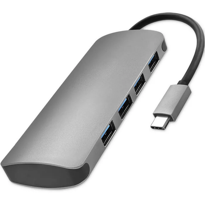 Hub USB Qoltec 50379 Adapter USB-C 3.1 5w1 4x USB 3.0 DC Szary