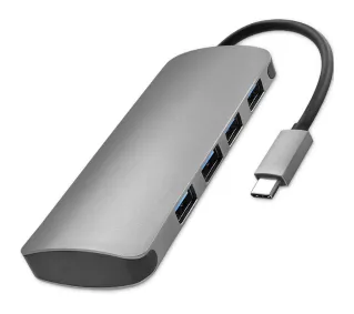 Qoltec 50379 Adapter USB-C 3.1 5w1 4x USB 3.0 DC Szary
