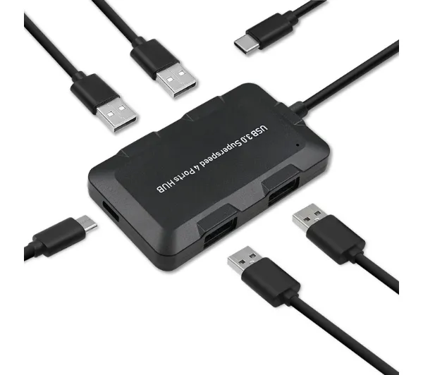 Qoltec 50502 Adapter USB-C 3.1 5w1 4x USB 3.0 micro USB Czarny