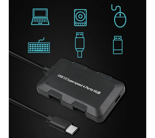 Qoltec 50502 Adapter USB-C 3.1 5w1 4x USB 3.0 micro USB Czarny