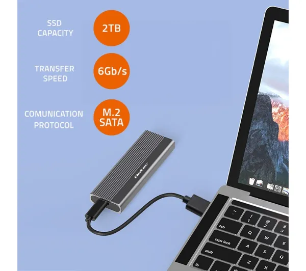 Qoltec 52267 SSD M.2 SATA NGFF USB-C Super speed Szary