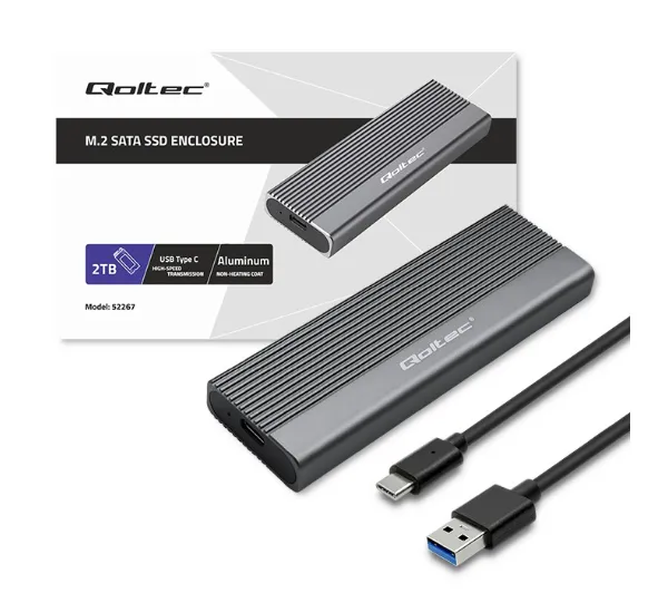Qoltec 52267 SSD M.2 SATA NGFF USB-C Super speed Szary