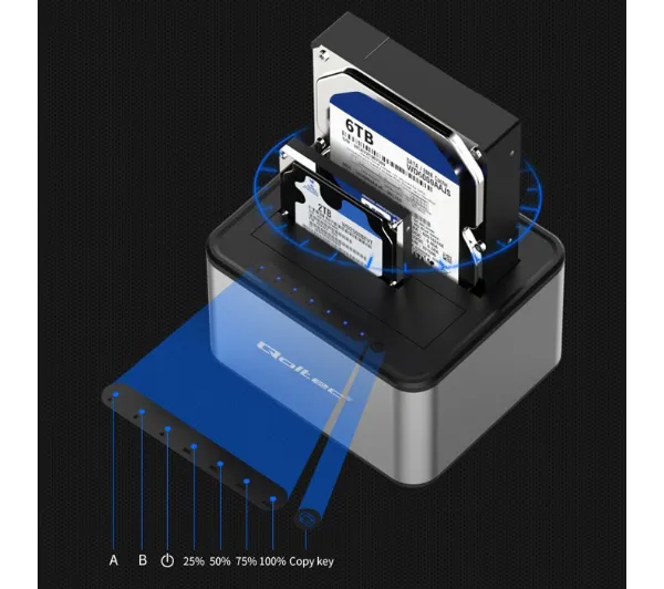 Qoltec 50316 do Dysków 2x HDD/SSD 2.5"/3.5" SATA USB 3.0 Srebrny