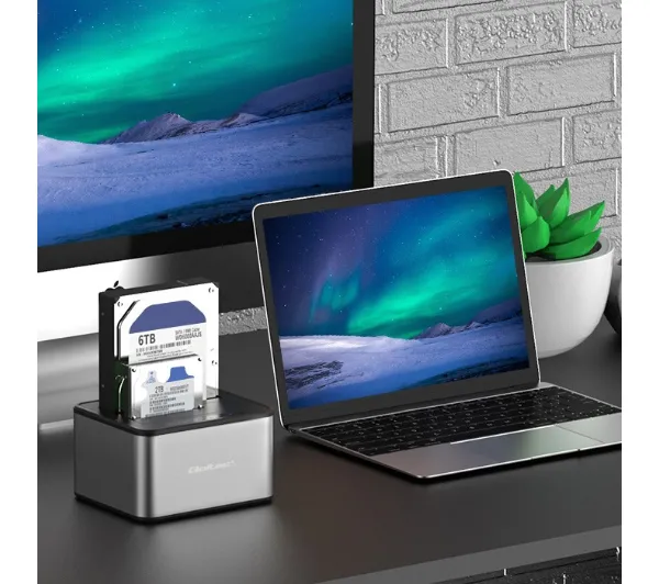 Qoltec 50316 do Dysków 2x HDD/SSD 2.5"/3.5" SATA USB 3.0 Srebrny