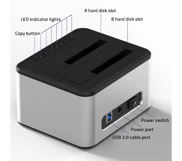 Qoltec 50316 do Dysków 2x HDD/SSD 2.5"/3.5" SATA USB 3.0 Srebrny