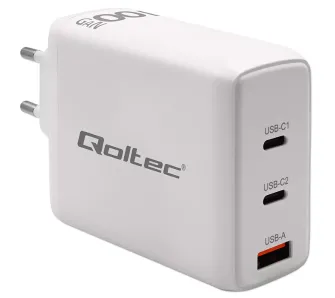 Ładowarka sieciowa Qoltec 51826 GaN USB-A 2x USB-C 100W Biały