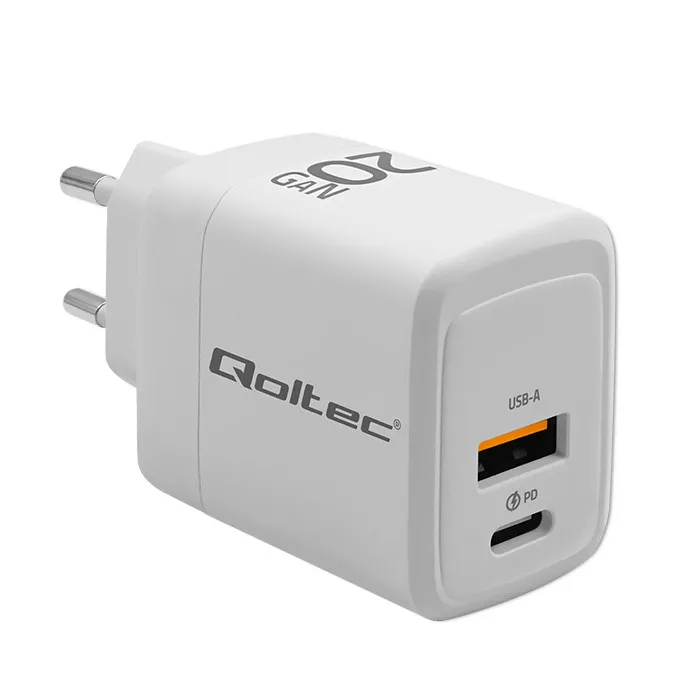 Ładowarka sieciowa Qoltec GaN 20W Biały