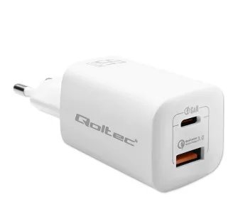 Ładowarka sieciowa Qoltec 50765 GaN ULTRA USB-A USB-C 65W Biały