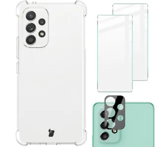 Etui Bizon elastyczne etui + 2x szkło hartowane + szkło na aparat Clear Pack do Samsung Galaxy A53 5G