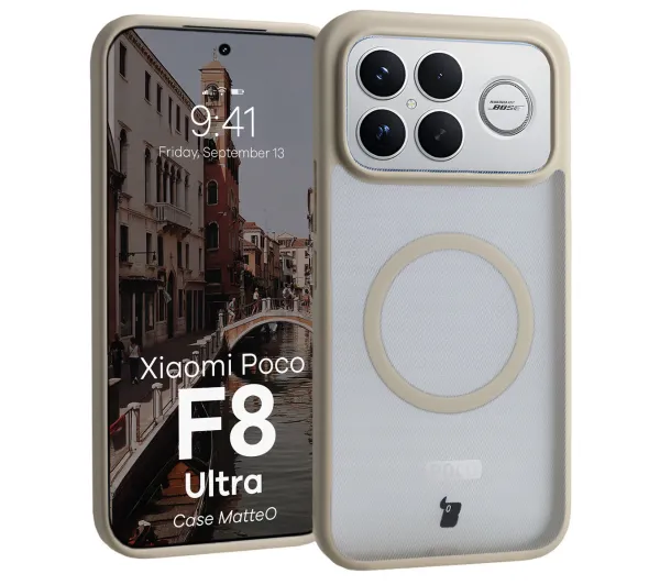 Bizon MatteO do Xiaomi POCO F8 Ultra Półprzezroczyste z beżową ramką