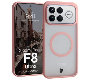 Bizon MatteO do Xiaomi POCO F8 Ultra Półprzezroczyste z różową ramką